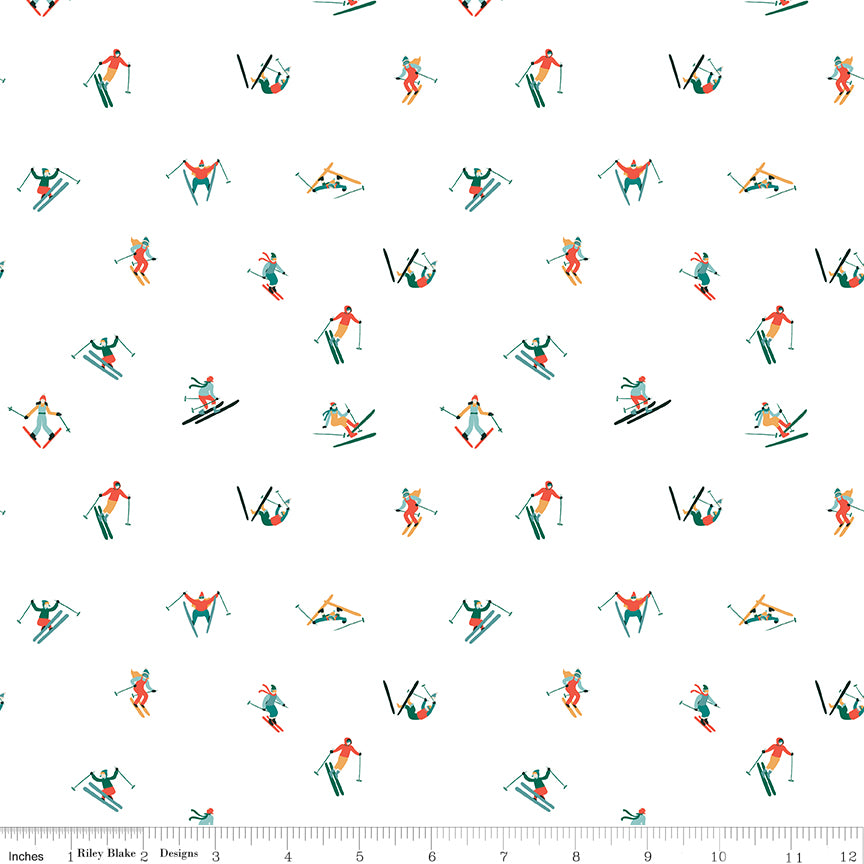 Ski Hill White Skiers Yardage by Corinne Wells for Riley Blake Designs