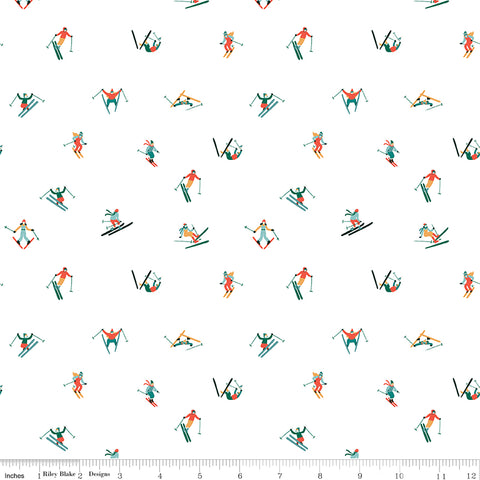 BOLT END 19" Ski Hill White Skiers Yardage by Corinne Wells for Riley Blake Designs