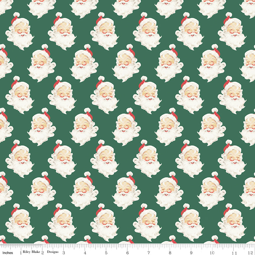 Merry Little Christmas Green Santa Heads Yardage by My Mind's Eye for Riley Blake Designs
