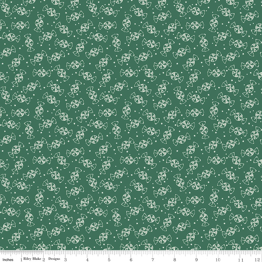 Merry Little Christmas Green Peppermint Yardage by My Mind's Eye for Riley Blake Designs