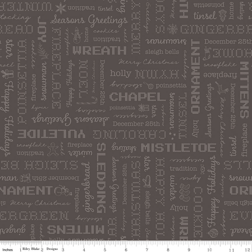 Home Town Holiday Dark Milk Can Words Yardage by Lori Holt for Riley Blake Designs