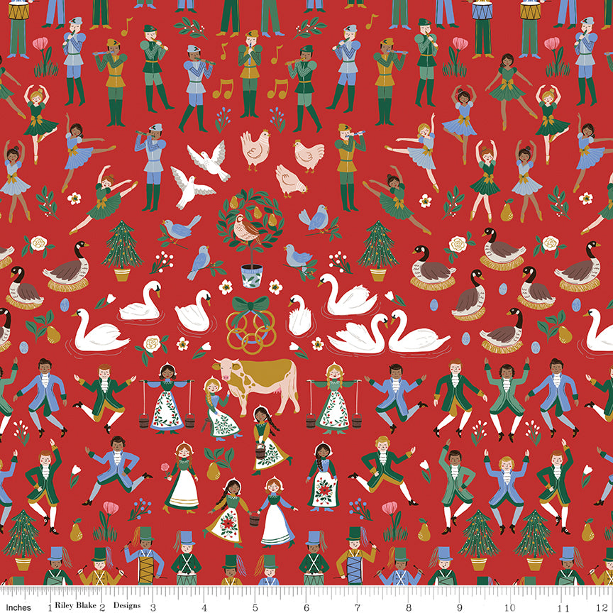 A Pear-fect Christmas Red Twelfth Day Yardage by Cayla Naylor for Riley Blake Designs
