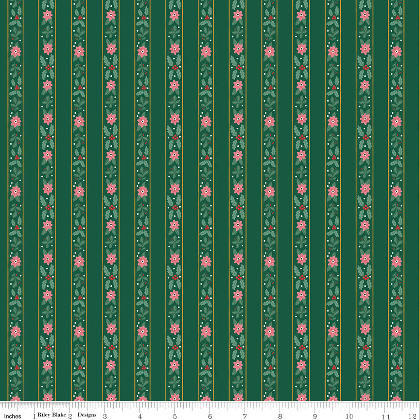 A Pear-fect Christmas Green French Stripe Yardage by Cayla Naylor for Riley Blake Designs