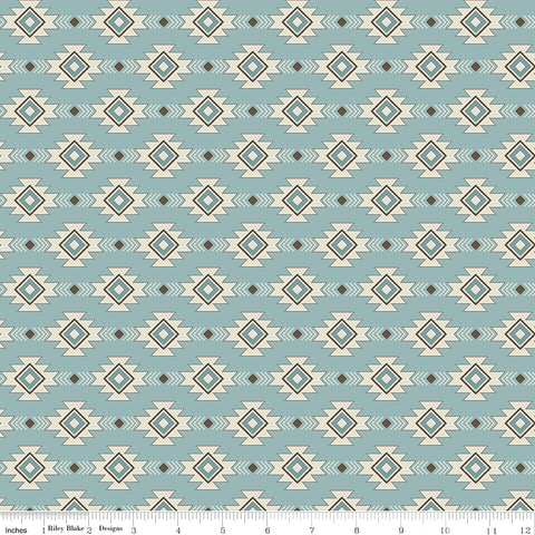 Let's Get Lost in the Woods Vintage Blue Geometric Yardage by Tara Reed for Riley Blake Designs
