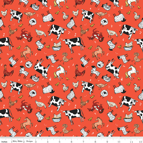 Farm Livin' Red Animal Toss Yardage by Diane Labombarbe for Riley Blake Designs