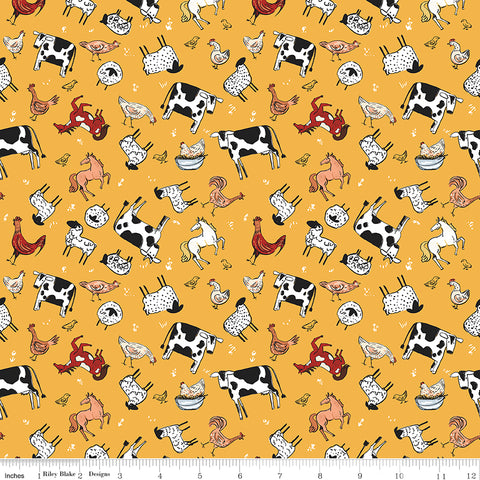 Farm Livin' Yellow Animal Toss Yardage by Diane Labombarbe for Riley Blake Designs