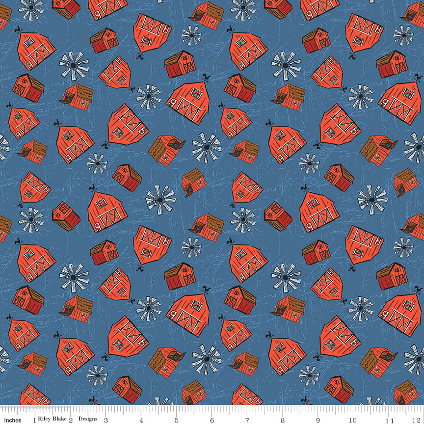 Farm Livin' Denim Barn Toss Yardage by Diane Labombarbe for Riley Blake Designs