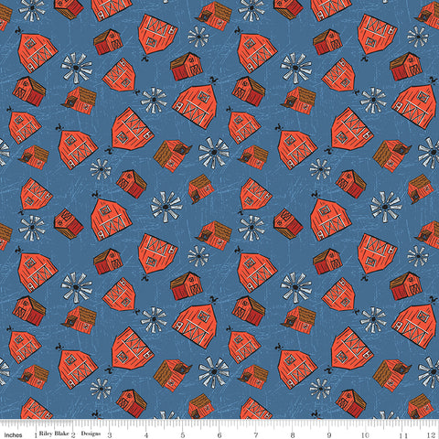 Farm Livin' Denim Barn Toss Yardage by Diane Labombarbe for Riley Blake Designs