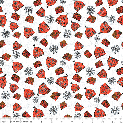 Farm Livin' White Barn Toss Yardage by Diane Labombarbe for Riley Blake Designs