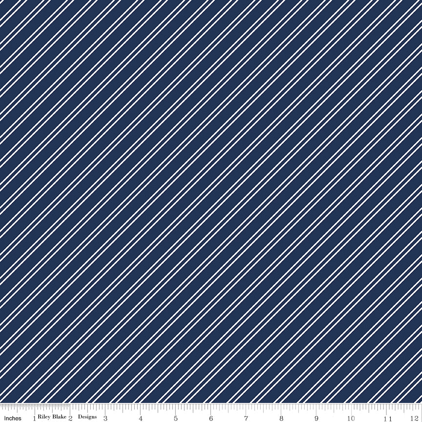 Between The Pages Navy Stripes Yardage by Fran Gulick for Riley Blake Designs