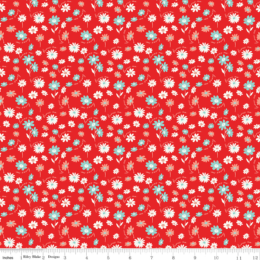 You & Me Red Loves Me Yardage by Sandy Gervais for Riley Blake Designs