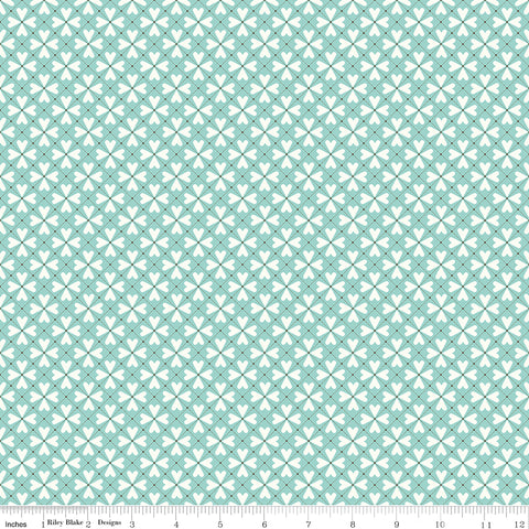 BOLT END 11" You & Me Aqua Hearts Grid Yardage by Sandy Gervais for Riley Blake Designs