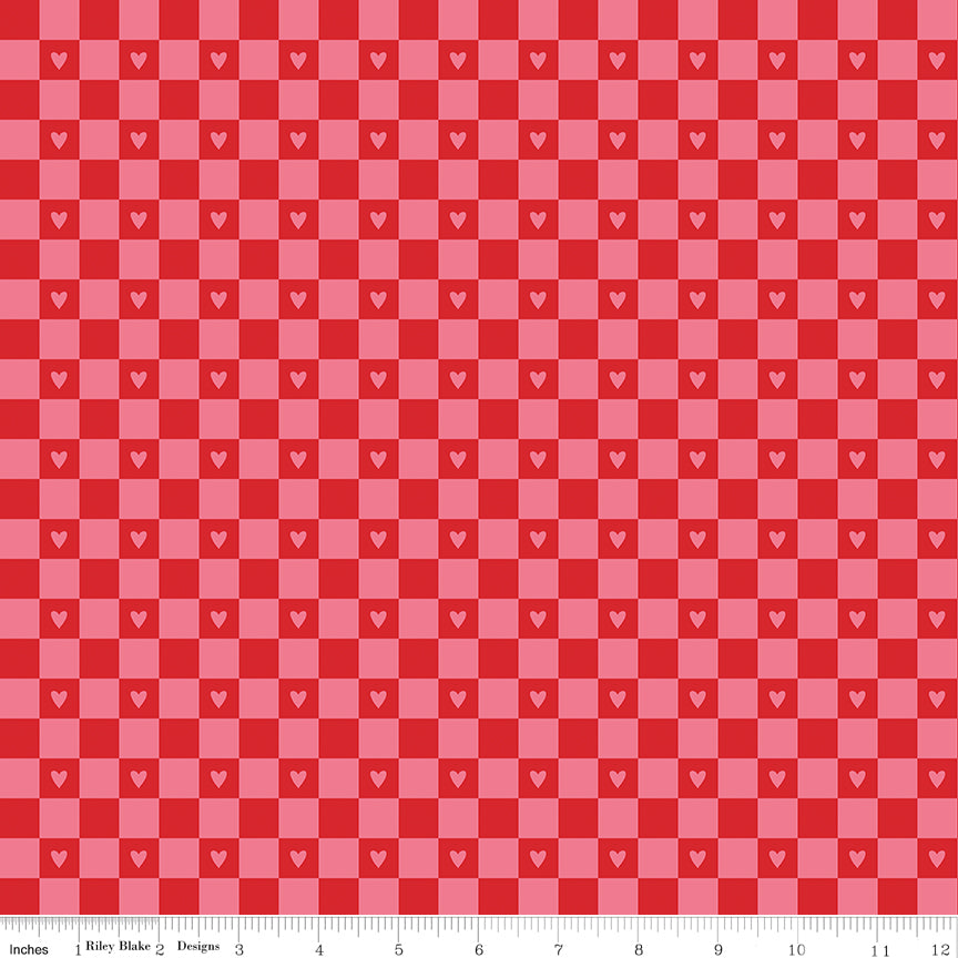 Sweetheart Hot Pink Checks Yardage by My Mind's Eye for Riley Blake Designs