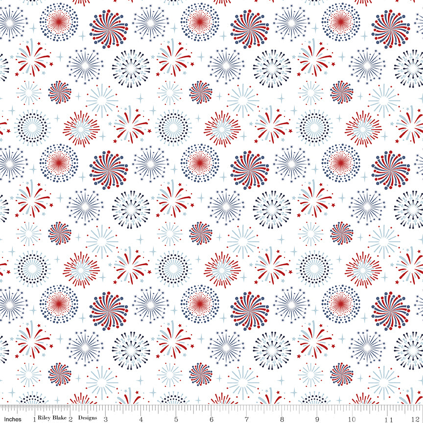 Stars and Stripes Forever White Fireworks Yardage by Lori Whitlock for Riley Blake Designs
