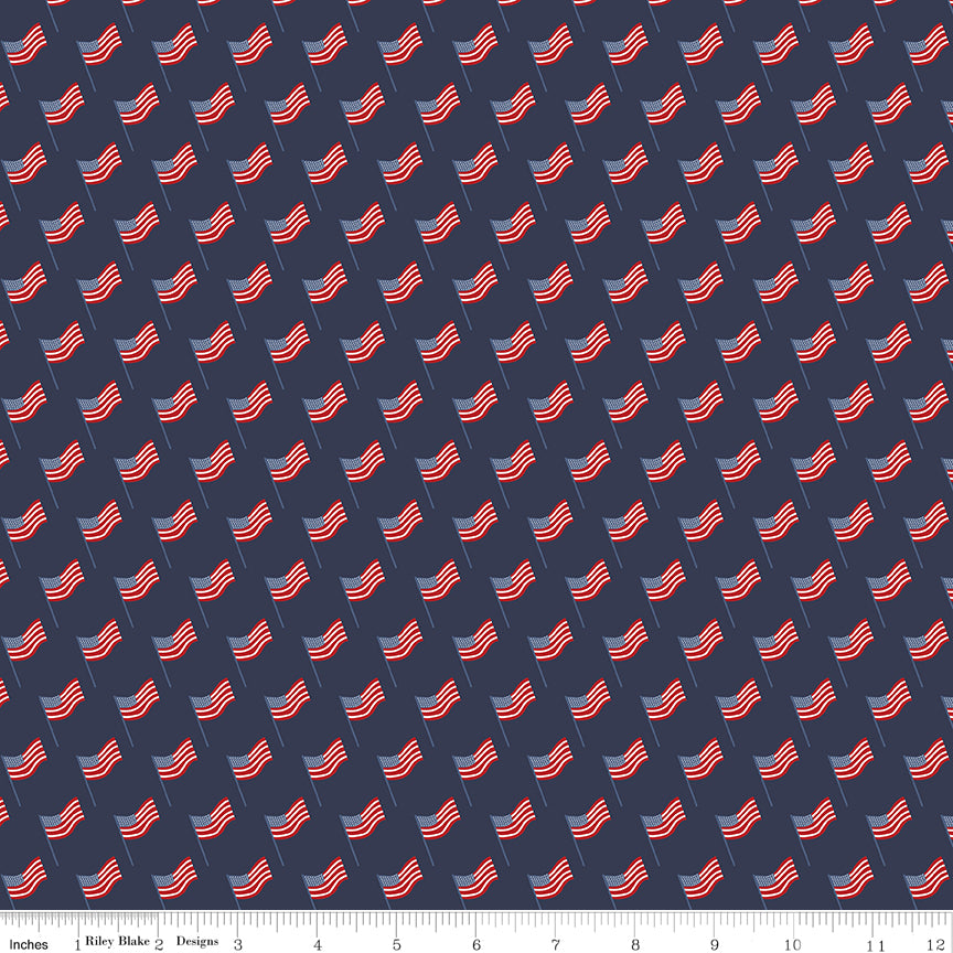 Stars and Stripes Forever Navy Flags Yardage by Lori Whitlock for Riley Blake Designs