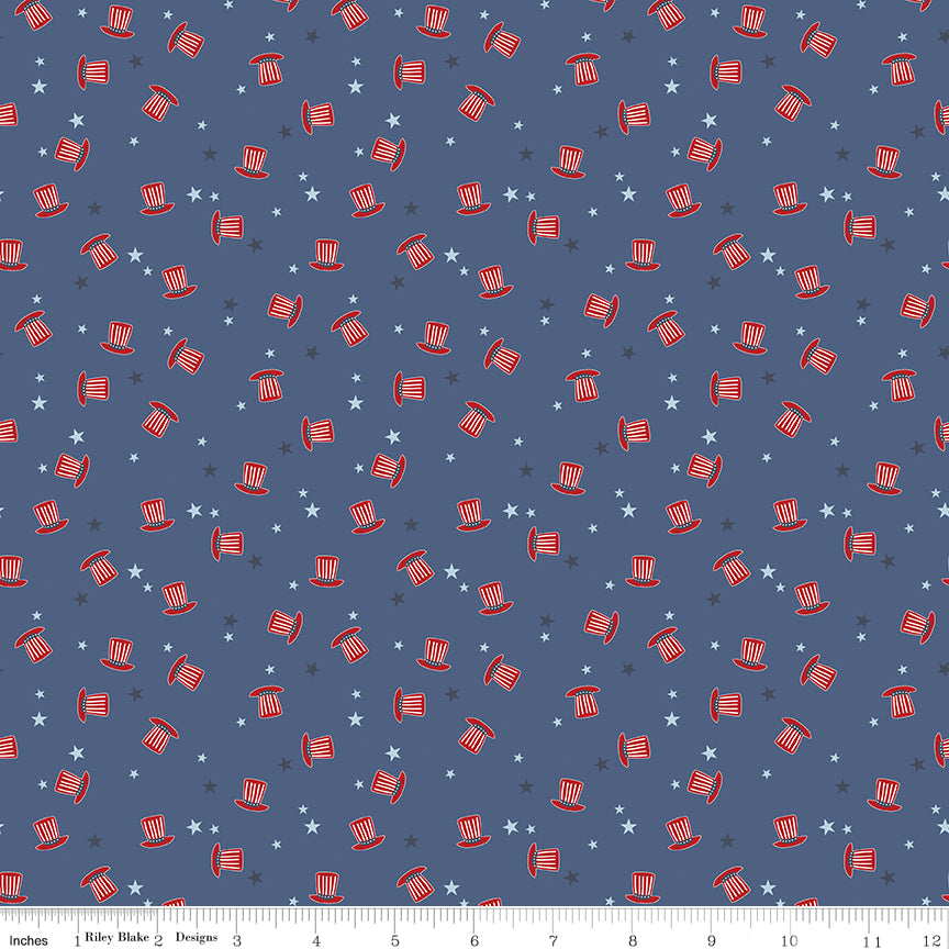 Stars and Stripes Forever Blue Hats Yardage by Lori Whitlock for Riley Blake Designs