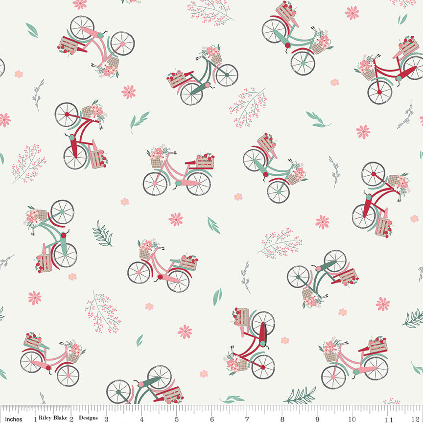 Berry Market Sand Dollar Bicycles Yardage by Beverly McCullough for Riley Blake Designs