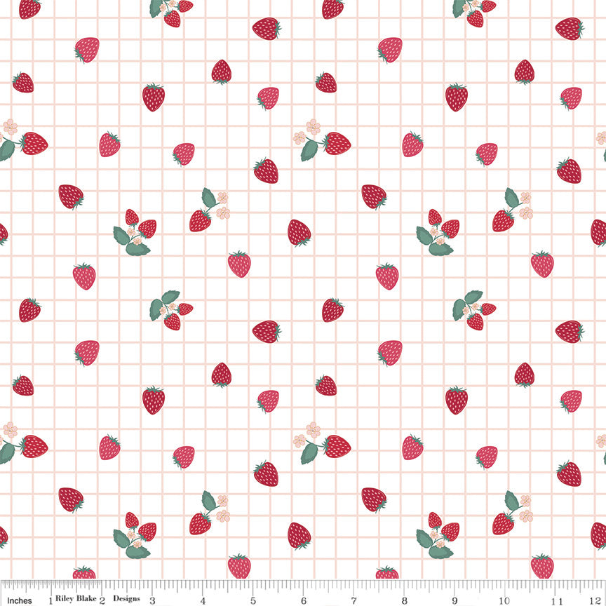 Berry Market White Gingham Berries Yardage by Beverly McCullough for Riley Blake Designs