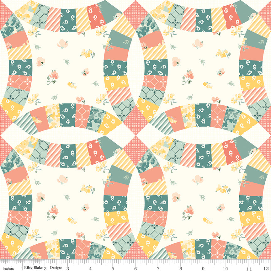 New Beginnings Cream Double Ring Cheater Print Yardage by Sandy Gervais for Riley Blake Designs
