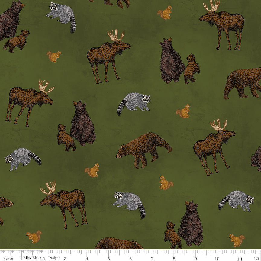 Pine Grove Green Animal Toss Yardage by RBD Designers for Riley Blake Designs