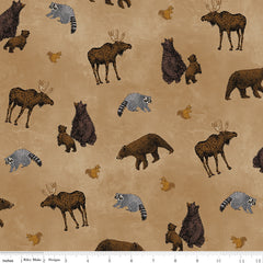 Pine Grove Tan Animal Toss Yardage by RBD Designers for Riley Blake Designs