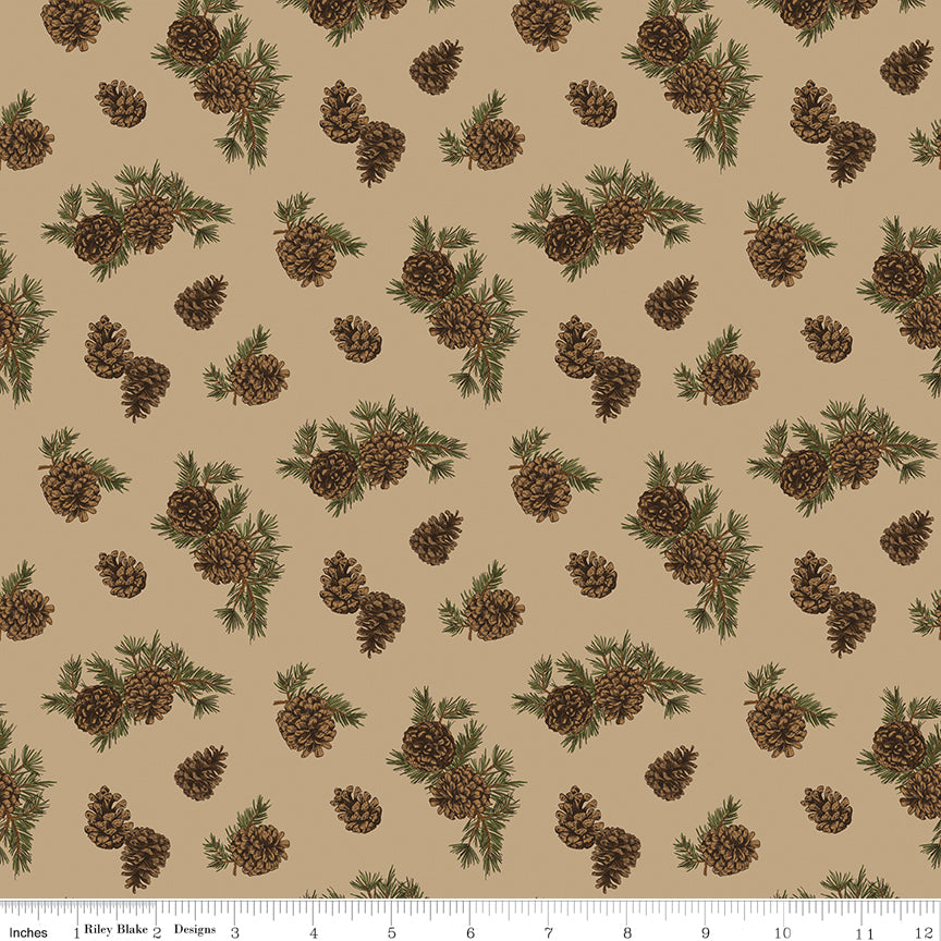 ine Grove Tan Pinecones Yardage by RBD Designers for Riley Blake Designs