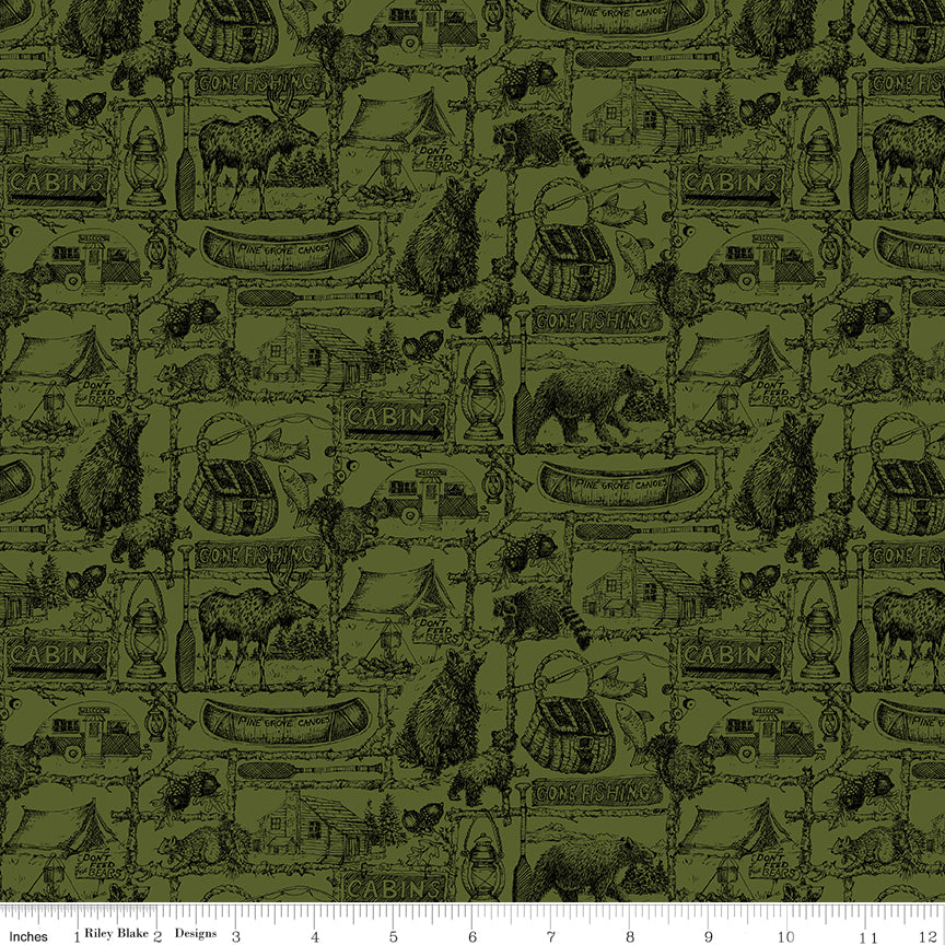 Pine Grove Green Outlines Yardage by RBD Designers for Riley Blake Designs