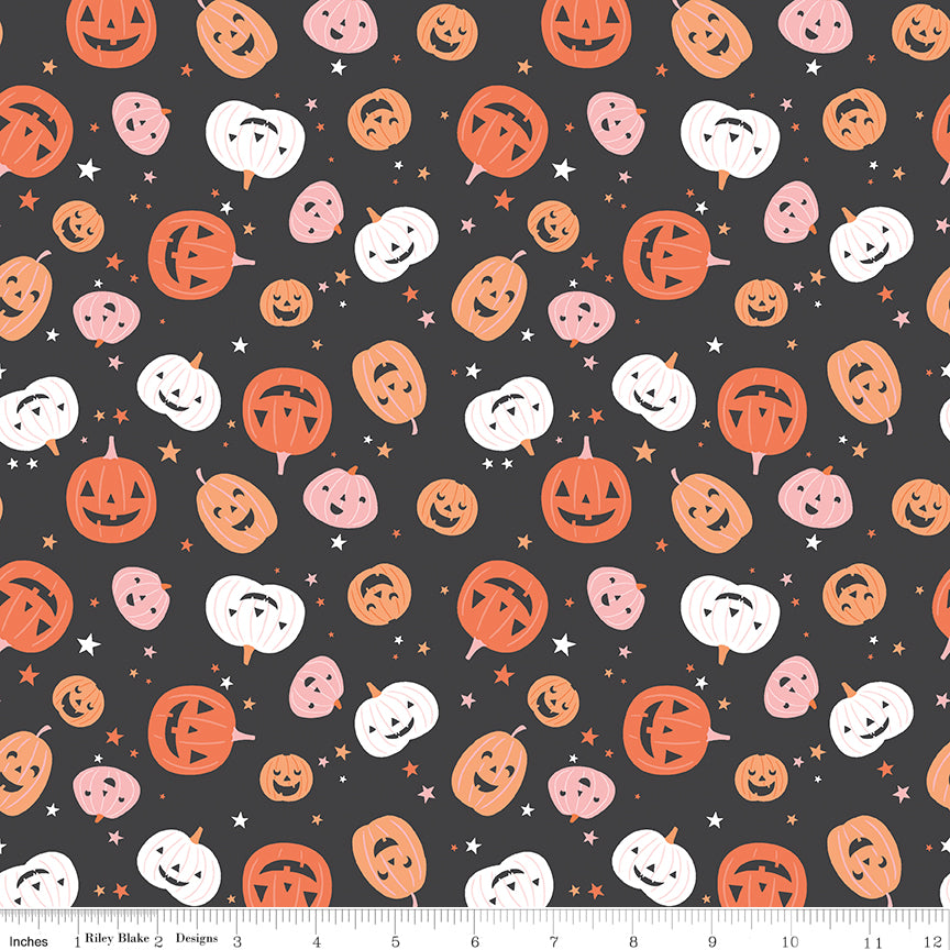 Hey Pumpkin Charcoal Pumpkins Yardage by My Mind's Eye for Riley Blake Designs