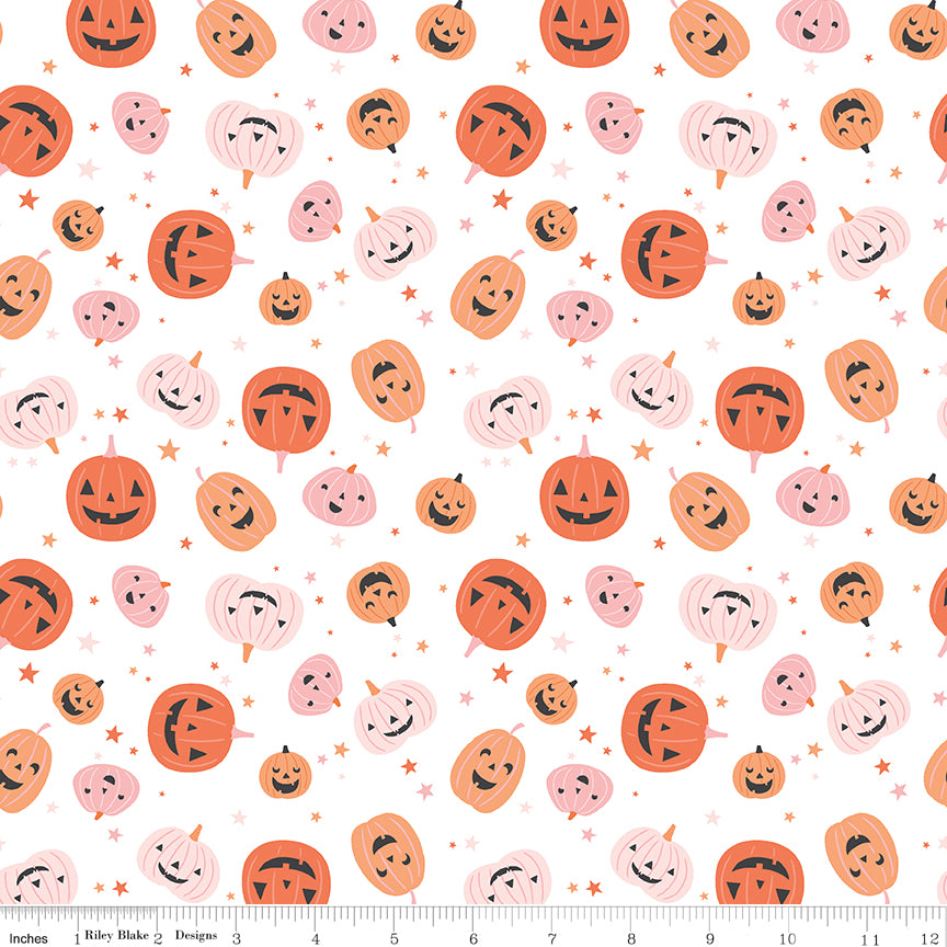 Hey Pumpkin White Pumpkins Yardage by My Mind's Eye for Riley Blake Designs