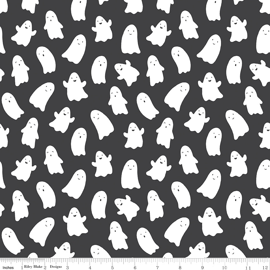 Hey Pumpkin Charcoal Ghosts Yardage by My Mind's Eye for Riley Blake Designs