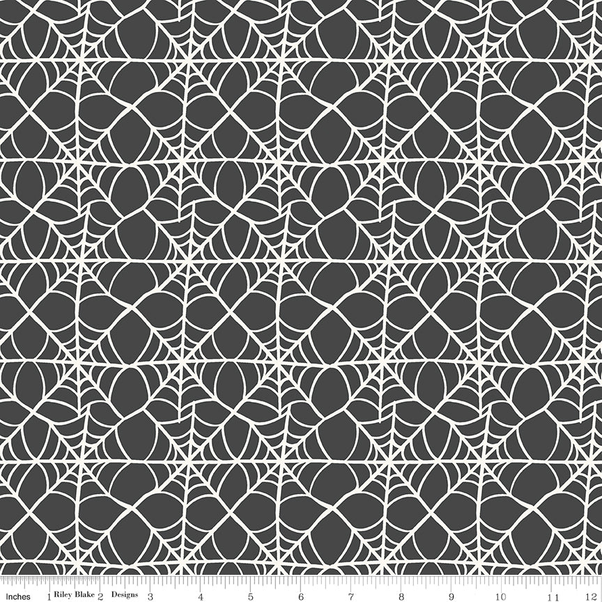Hey Pumpkin Charcoal Webs Yardage by My Mind's Eye for Riley Blake Designs