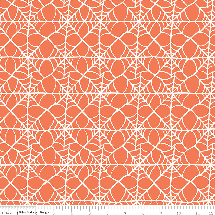 Hey Pumpkin Orange Webs Yardage by My Mind's Eye for Riley Blake Designs