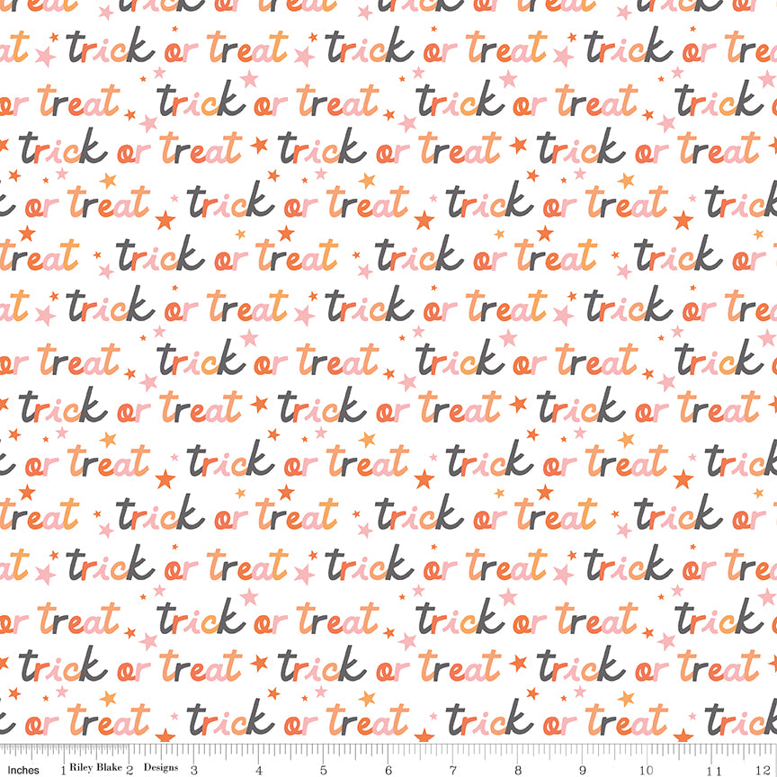 Hey Pumpkin White Trick Or Treat Yardage by My Mind's Eye for Riley Blake Designs