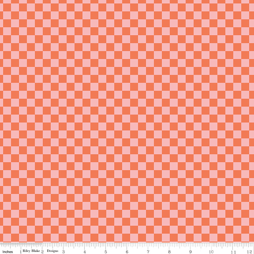 Hey Pumpkin Pink Checks Yardage by My Mind's Eye for Riley Blake Designs