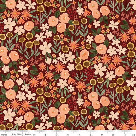 Happy Fall Days Maroon Autumn Fields Yardage by Kelsey Carlson for Riley Blake Designs
