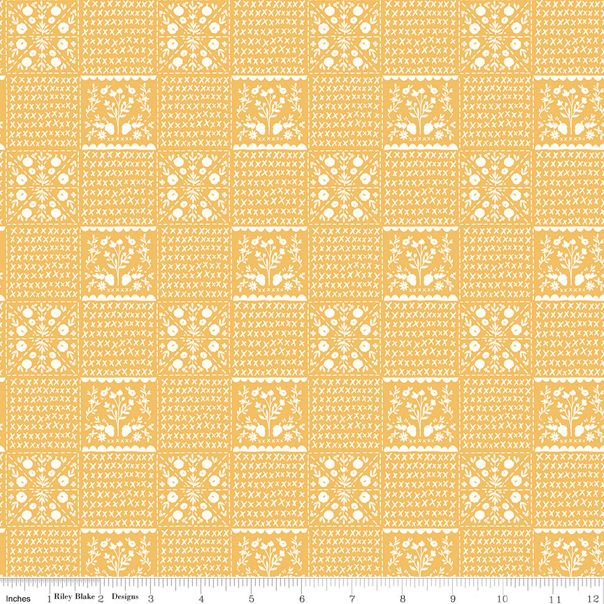 Happy Fall Days Gold Vintage Squares Yardage by Kelsey Carlson for Riley Blake Designs