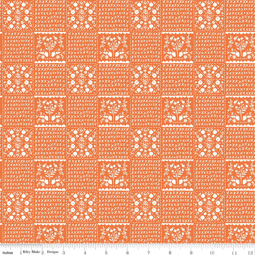 Happy Fall Days Orange Vintage Squares Yardage by Kelsey Carlson for Riley Blake Designs