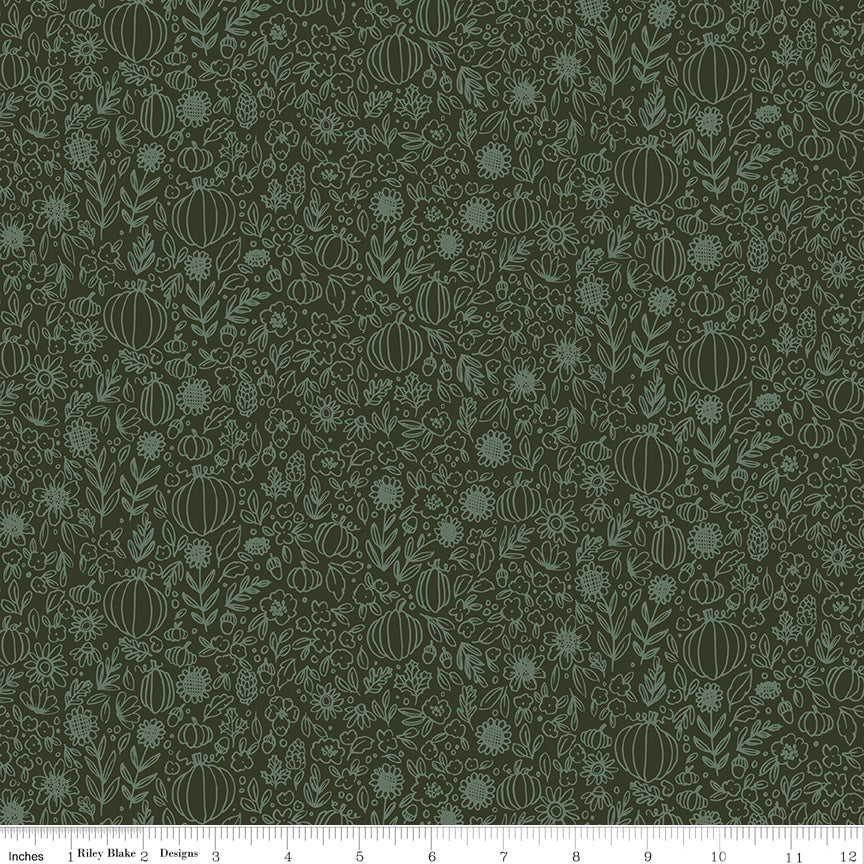 Happy Fall Days Hunter Floral Outline Yardage by Kelsey Carlson for Riley Blake Designs