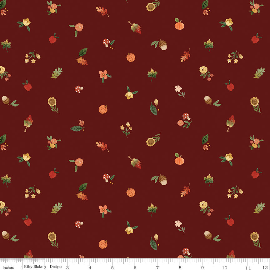 Happy Fall Days Maroon Fall Things Yardage by Kelsey Carlson for Riley Blake Designs