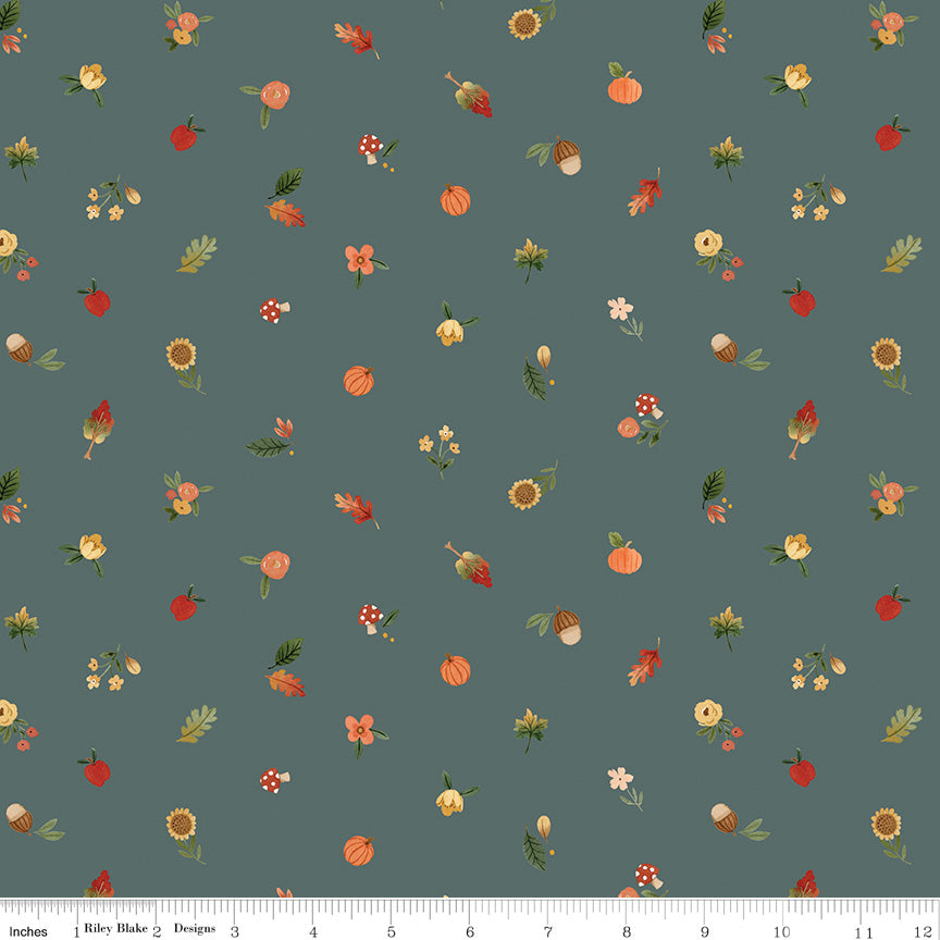 Happy Fall Days Teal Fall Things Yardage by Kelsey Carlson for Riley Blake Designs