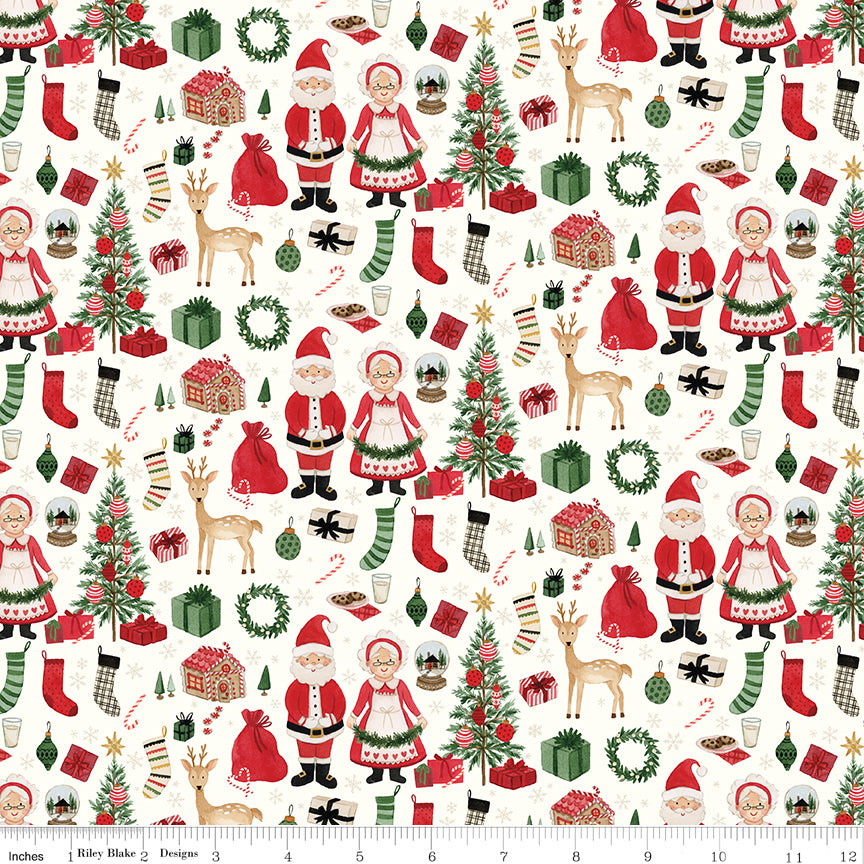 Charming Christmas Cloud Santa & Mrs. Claus Yardage by Kelsey Carlson for Riley Blake Designs