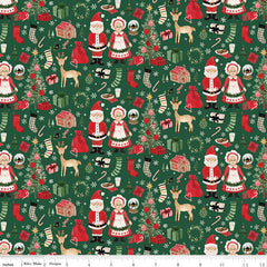 Charming Christmas Green Santa & Mrs. Claus Yardage by Kelsey Carlson for Riley Blake Designs