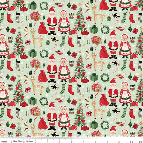 Charming Christmas Mint Santa & Mrs. Claus Yardage by Kelsey Carlson for Riley Blake Designs