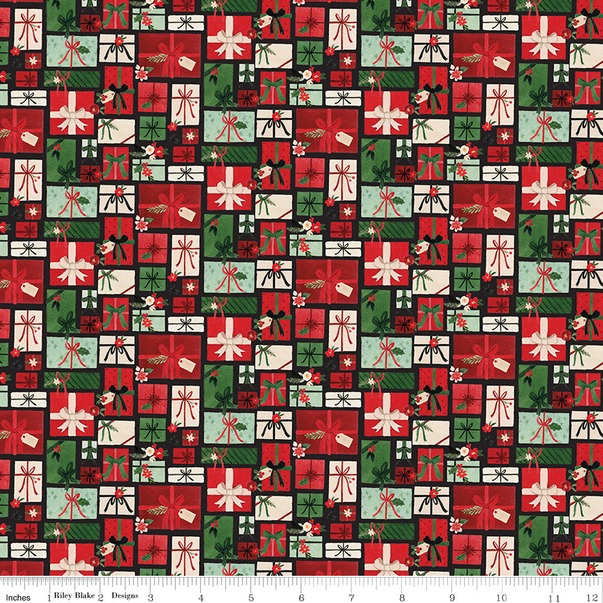 Charming Christmas Black Pretty Presents Yardage by Kelsey Carlson for Riley Blake Designs