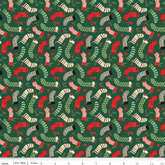 Charming Christmas Green Stockings Yardage by Kelsey Carlson for Riley Blake Designs