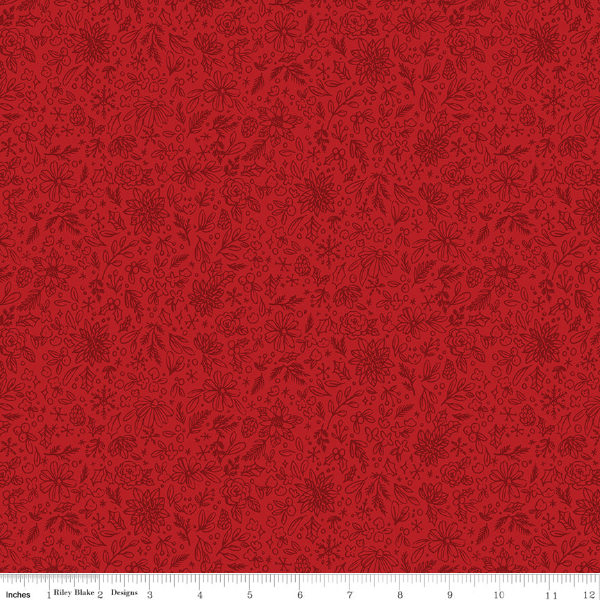 Charming Christmas Red Floral Outline Yardage by Kelsey Carlson for Riley Blake Designs