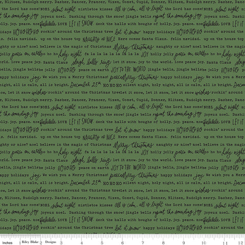 Charming Christmas Green Words Yardage by Kelsey Carlson for Riley Blake Designs