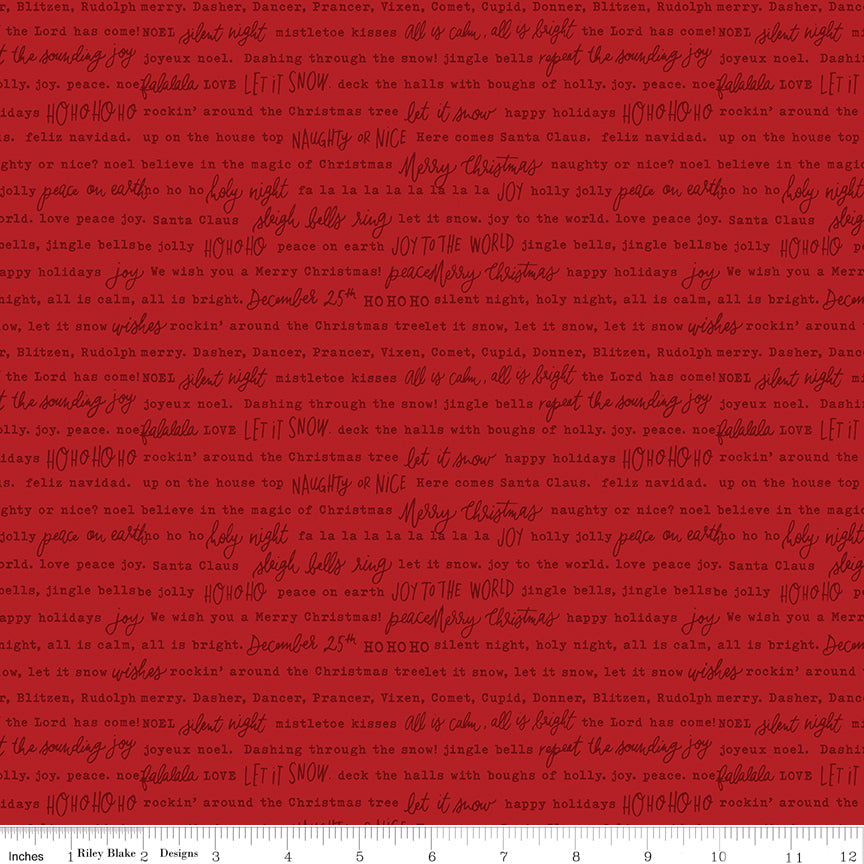 Charming Christmas Red Words Yardage by Kelsey Carlson for Riley Blake Designs