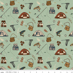 Let's Wander Sage Gone Fishing Yardage by Casey Cometti for Riley Blake Designs
