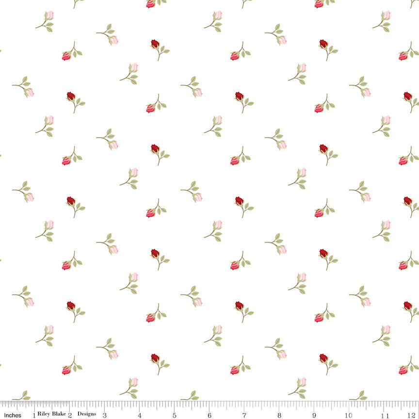 Sew In Love White Rosebuds Yardage by Dani Mogstad for Riley Blake Designs